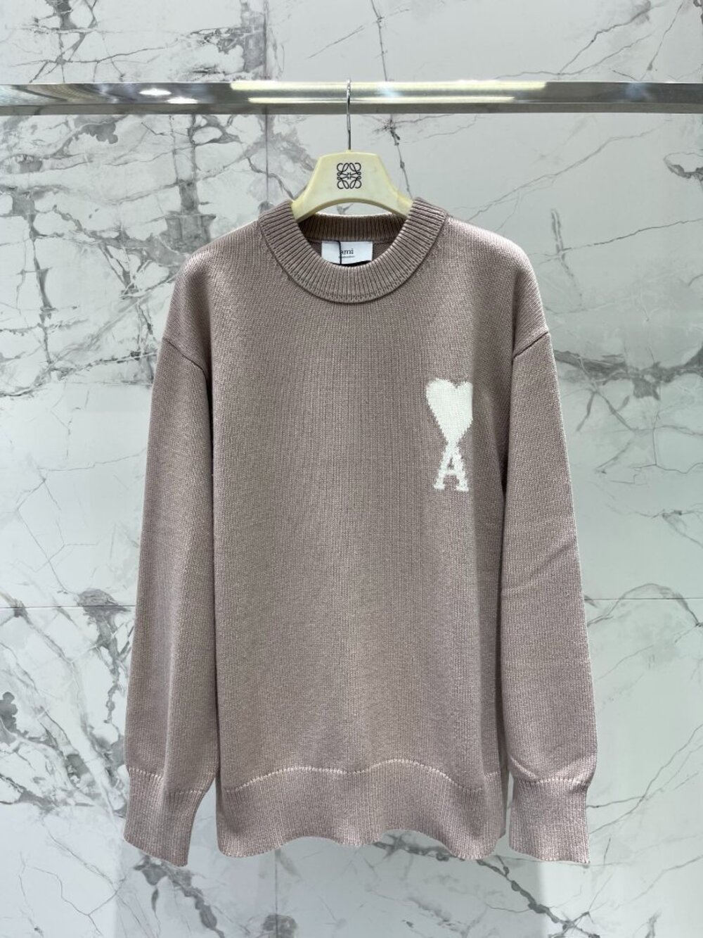 AMI Paris Taupe Heart Logo Crewneck Sweater